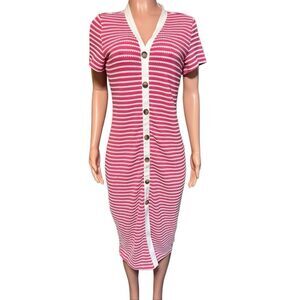 Fashion cami midi striped v neck short sleeve dress M